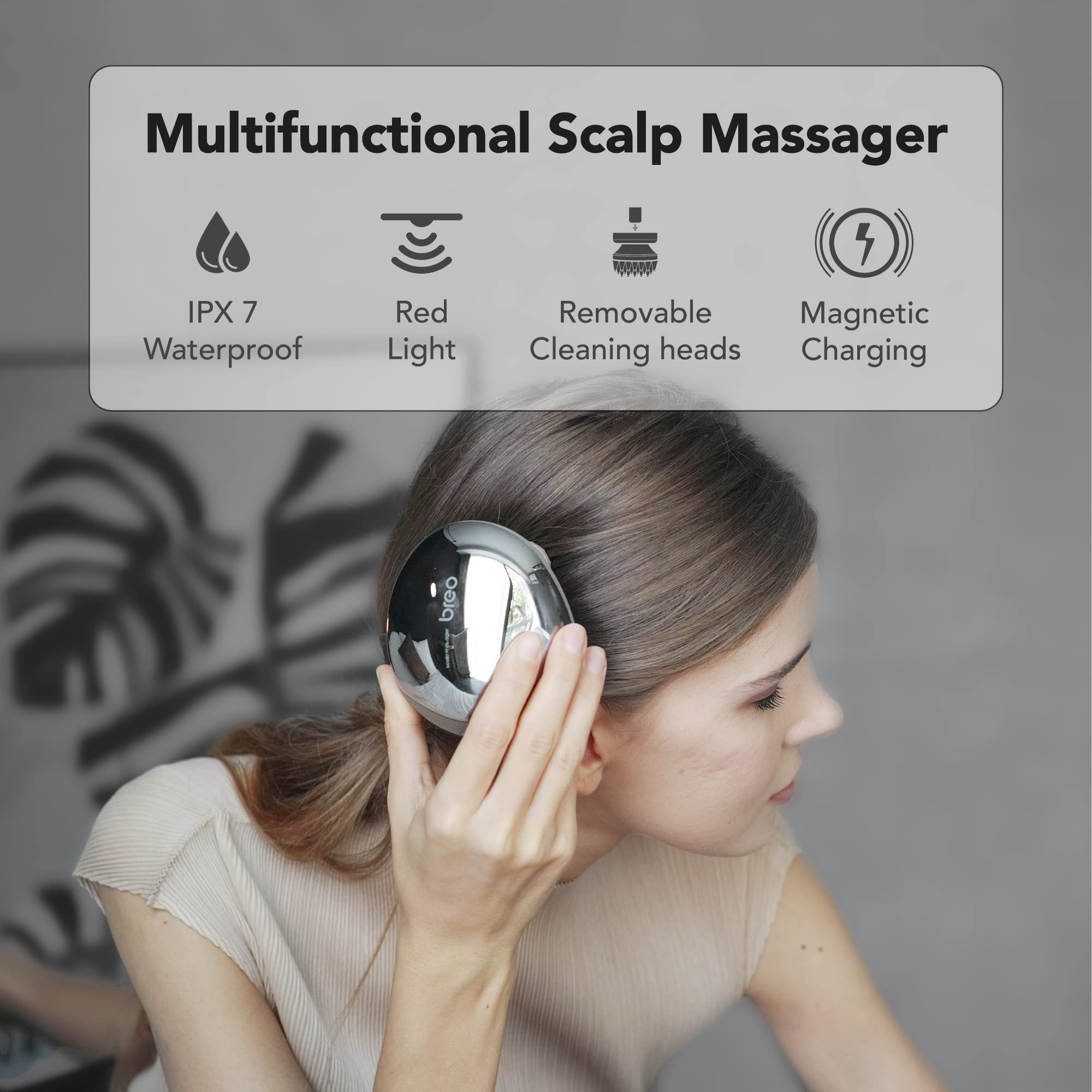 Breo Scalp Mini Pro Massager: Waterproof, red light, and magnetic charging features