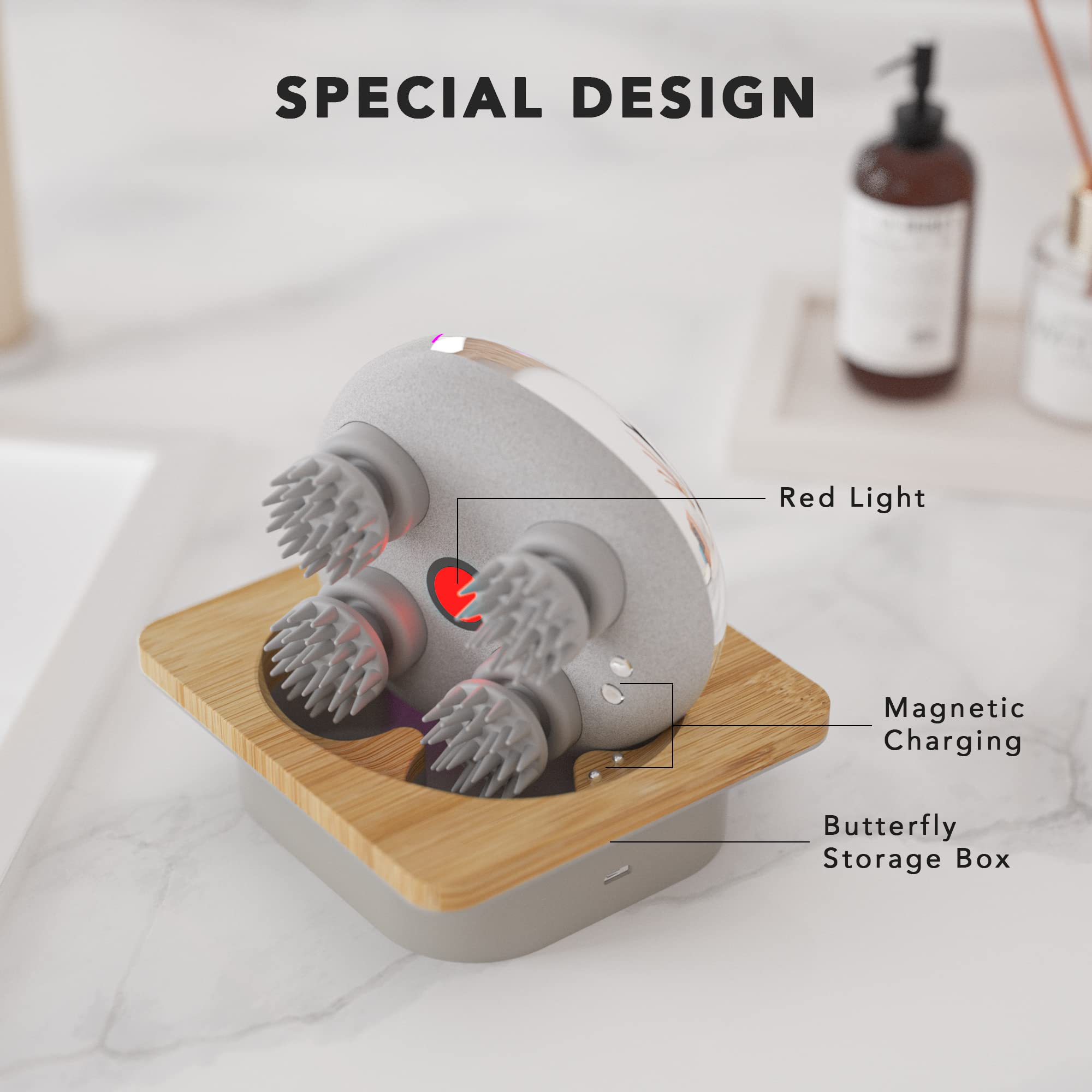 Breo Scalp Mini Pro massager on charging base with special design