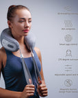 Woman wearing Breo iNeck 3 Pro neck massager with features like 3D kneading and hot compress. Breo iNeck 3 Pro Neck Massager - us.breo.com - best-breo-massagers