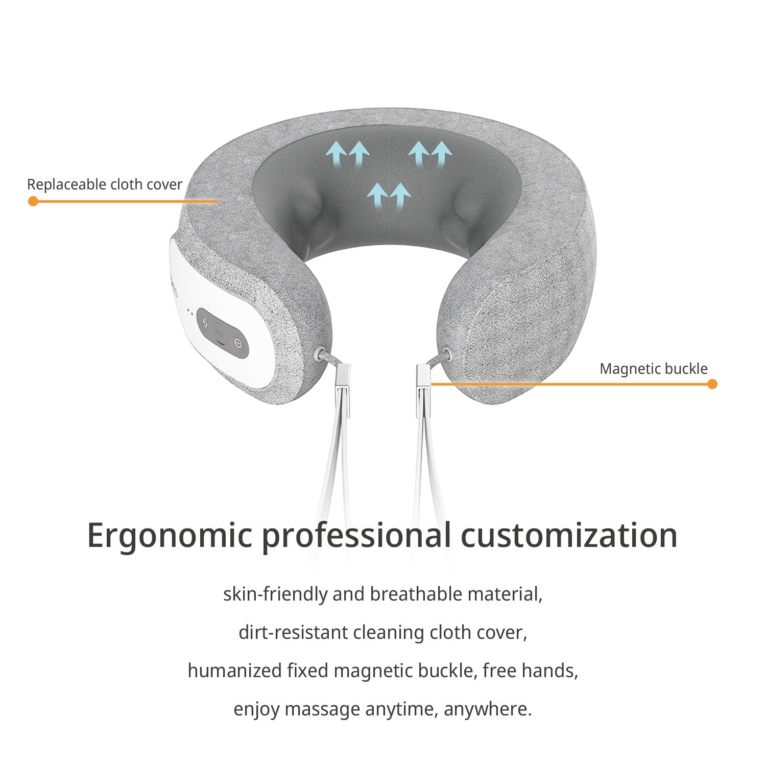 Breo iNeck 3 Pro neck massager features: magnetic buckle, replaceable cloth cover Breo iNeck 3 Pro Neck Massager - us.breo.com - best-breo-massagers